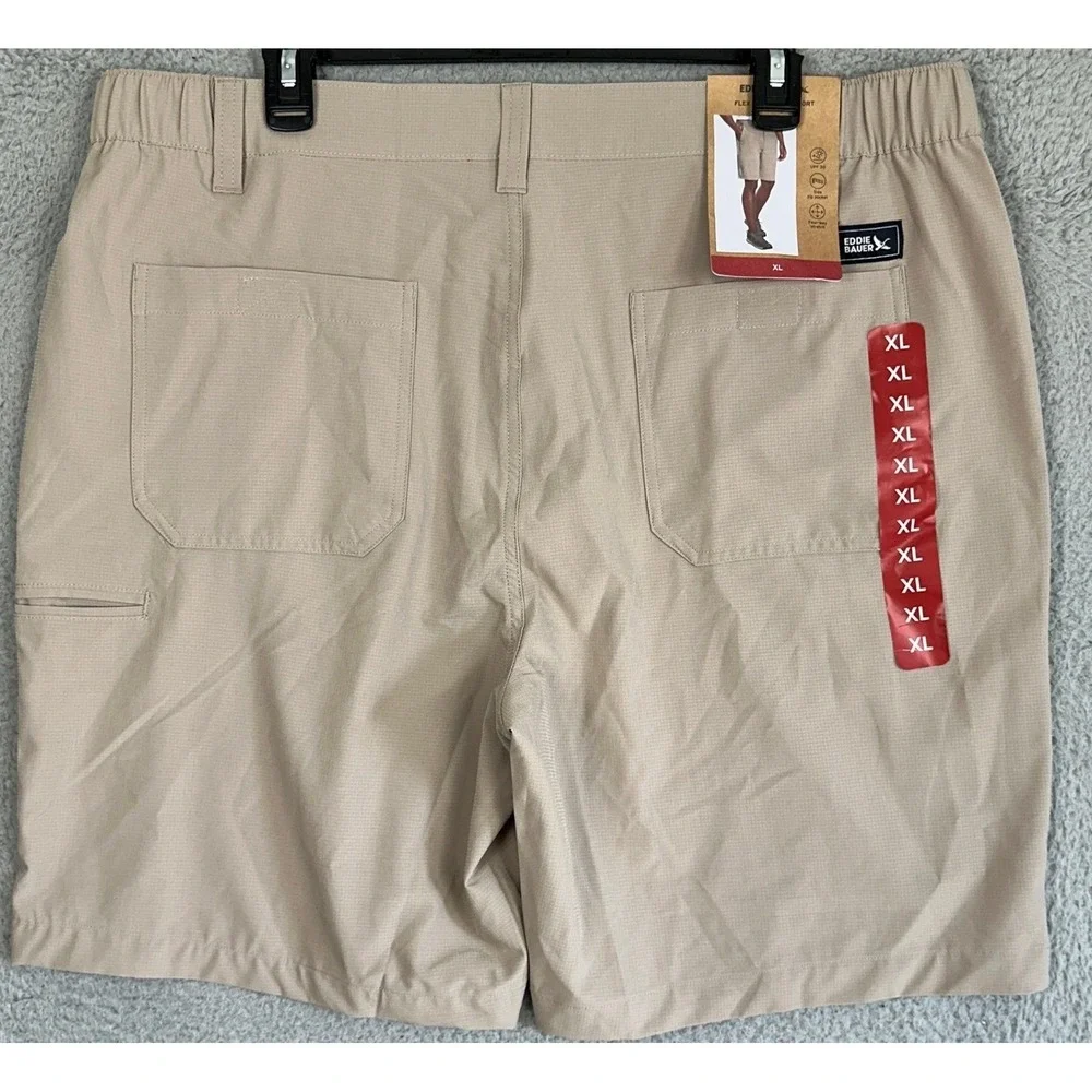 NEW Eddie Bauer Flex Waist Tech Shorts Mens XL Tan Ripstop Hiking Cargo Stretch